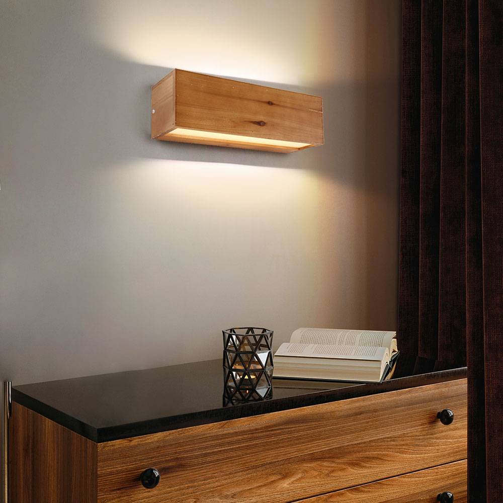 Wandlampe Wandleuchte Holz Designleuchte Wohnzimmerleuchte Flurlampe, Metall opal braun satiniert, 1x LED 12 Watt 715 Lumen warmweiß, HxBxÜ 11x37x11