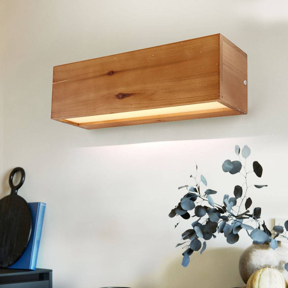 Wandlampe Wandleuchte Holz Designleuchte Wohnzimmerleuchte Flurlampe, Metall opal braun satiniert, 1x LED 12 Watt 715 Lumen warmweiß, HxBxÜ 11x37x11