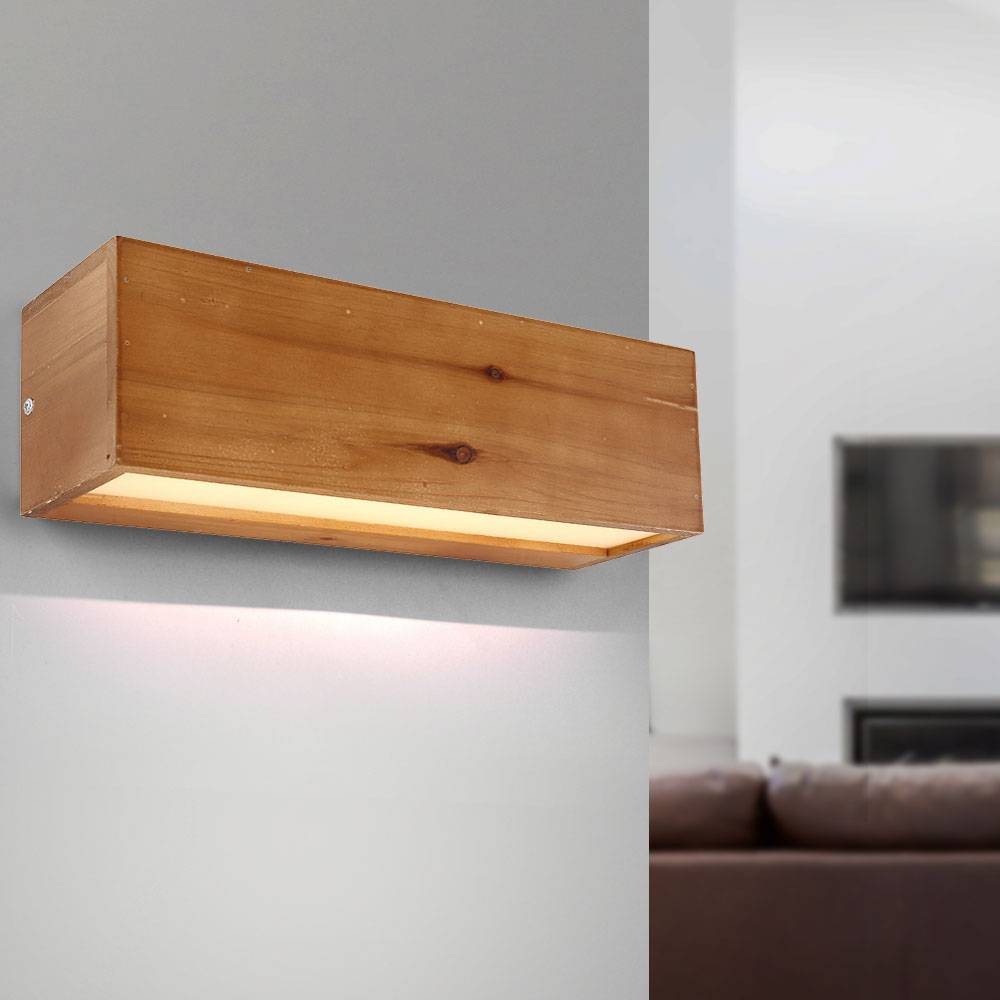 Wandlampe Wandleuchte Holz Designleuchte Wohnzimmerleuchte Flurlampe, Metall opal braun satiniert, 1x LED 12 Watt 715 Lumen warmweiß, HxBxÜ 11x37x11