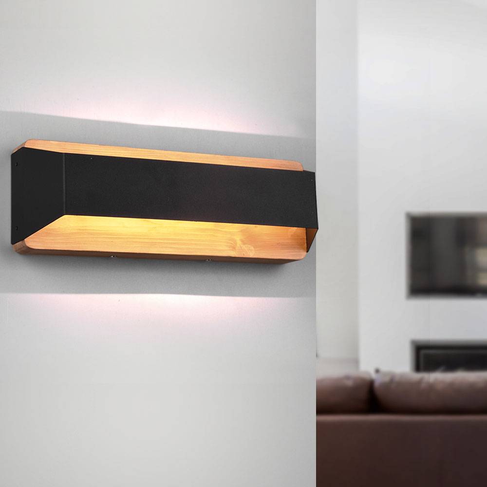Wandleuchte Innen dimmbar Holzleuchte schwarz Wandlampe LED up and down, Switch Dimmer, Holz braun Metall schwarz, 1x LED 13,5W 1500Lm 3000K, HxB
