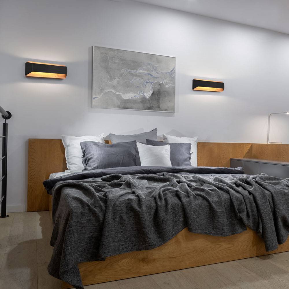 Wandleuchte Innen dimmbar Holzleuchte schwarz Wandlampe LED up and down, Switch Dimmer, Holz braun Metall schwarz, 1x LED 13,5W 1500Lm 3000K, HxB