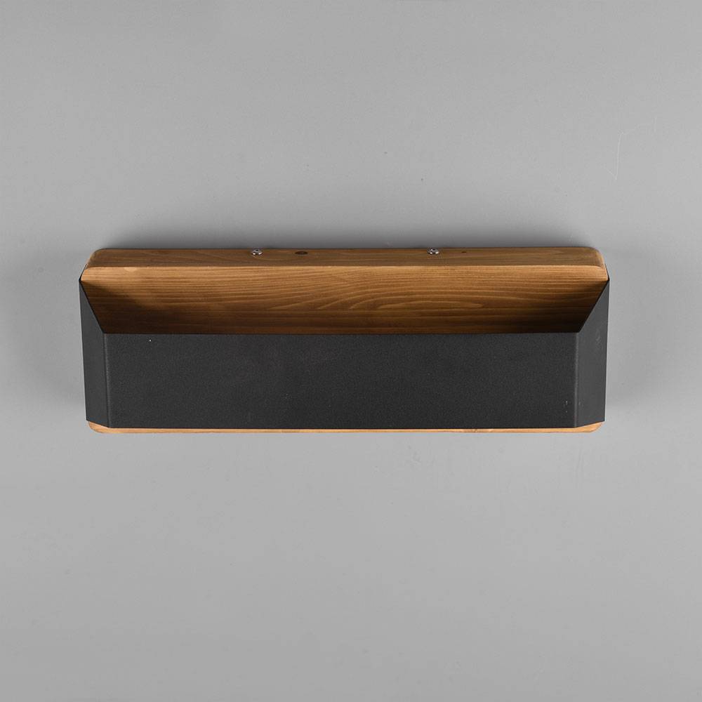 Wandleuchte Innen dimmbar Holzleuchte schwarz Wandlampe LED up and down, Switch Dimmer, Holz braun Metall schwarz, 1x LED 13,5W 1500Lm 3000K, HxB