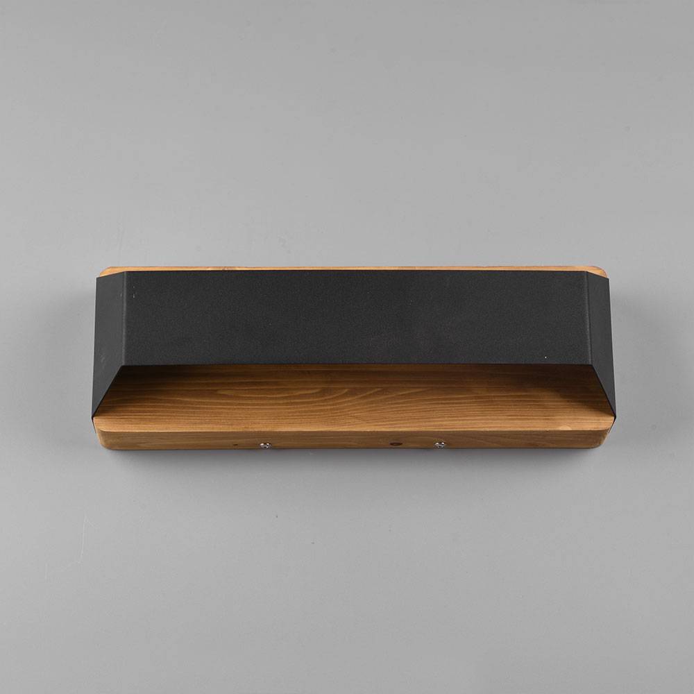 Wandleuchte Innen dimmbar Holzleuchte schwarz Wandlampe LED up and down, Switch Dimmer, Holz braun Metall schwarz, 1x LED 13,5W 1500Lm 3000K, HxB