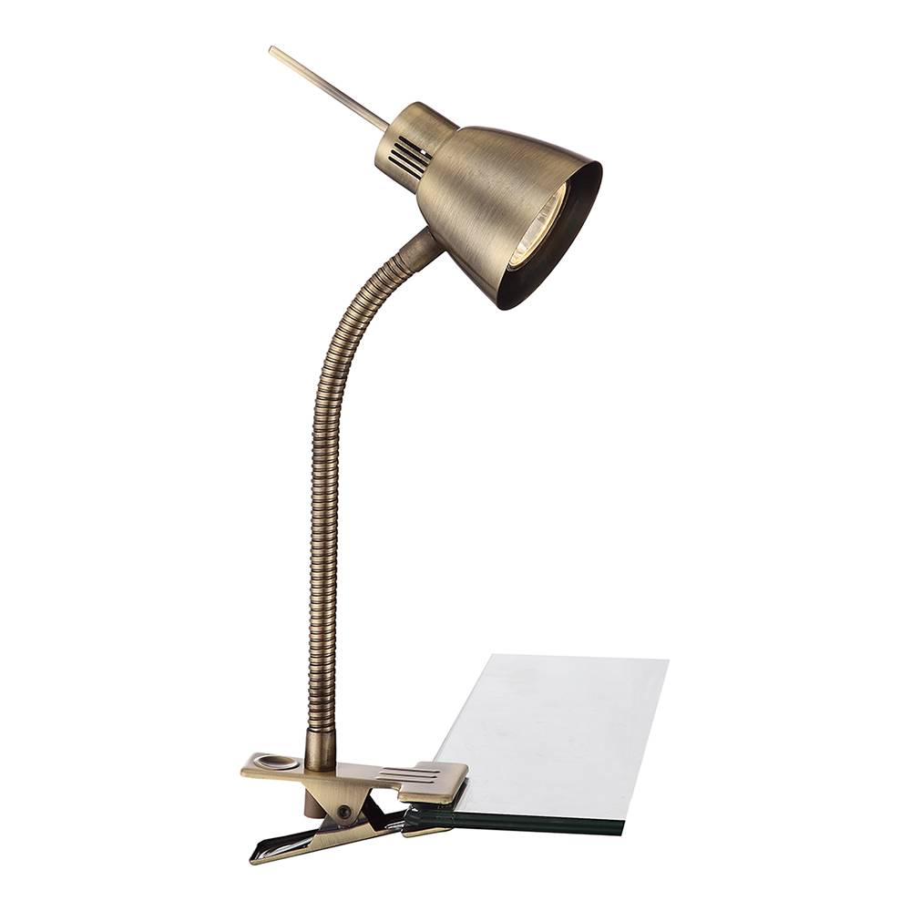 Nachttischlampe Klemmleuchte altmessing Tischlampe beweglich Tischleuchte mit beweglichem Spot, Metall, 1x LED 3 Watt 165 lm, LxBxH 24x24x37,5 cm