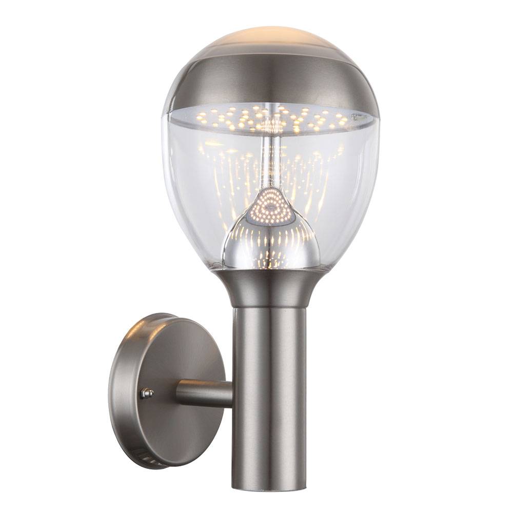 Außenwandleuchte LED Wandlampe Edelstahl Außenleuchte Hauswandleuchte, Kugel klar,11W 750lm 3000K, BxHxT 15x31,7x17,3 cm