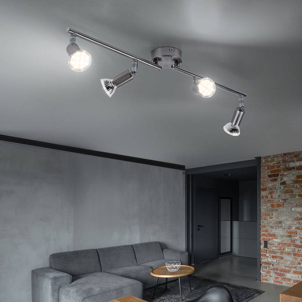 Spotleiste LED Deckenleuchte Wohnzimmer Deckenlampe 4 flammig, Metall silber, 4x 3W 4x 280lm warmweiß, L 60 cm