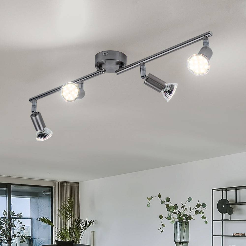Spotleiste LED Deckenleuchte Wohnzimmer Deckenlampe 4 flammig, Metall silber, 4x 3W 4x 280lm warmweiß, L 60 cm