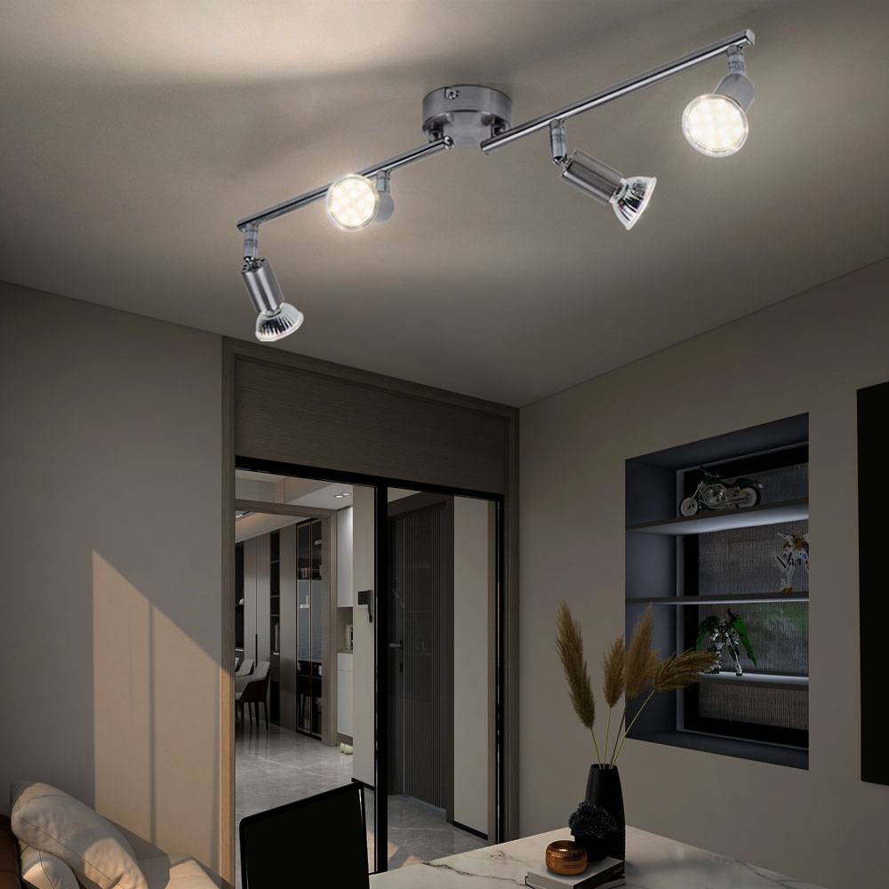 Spotleiste LED Deckenleuchte Wohnzimmer Deckenlampe 4 flammig, Metall silber, 4x 3W 4x 280lm warmweiß, L 60 cm