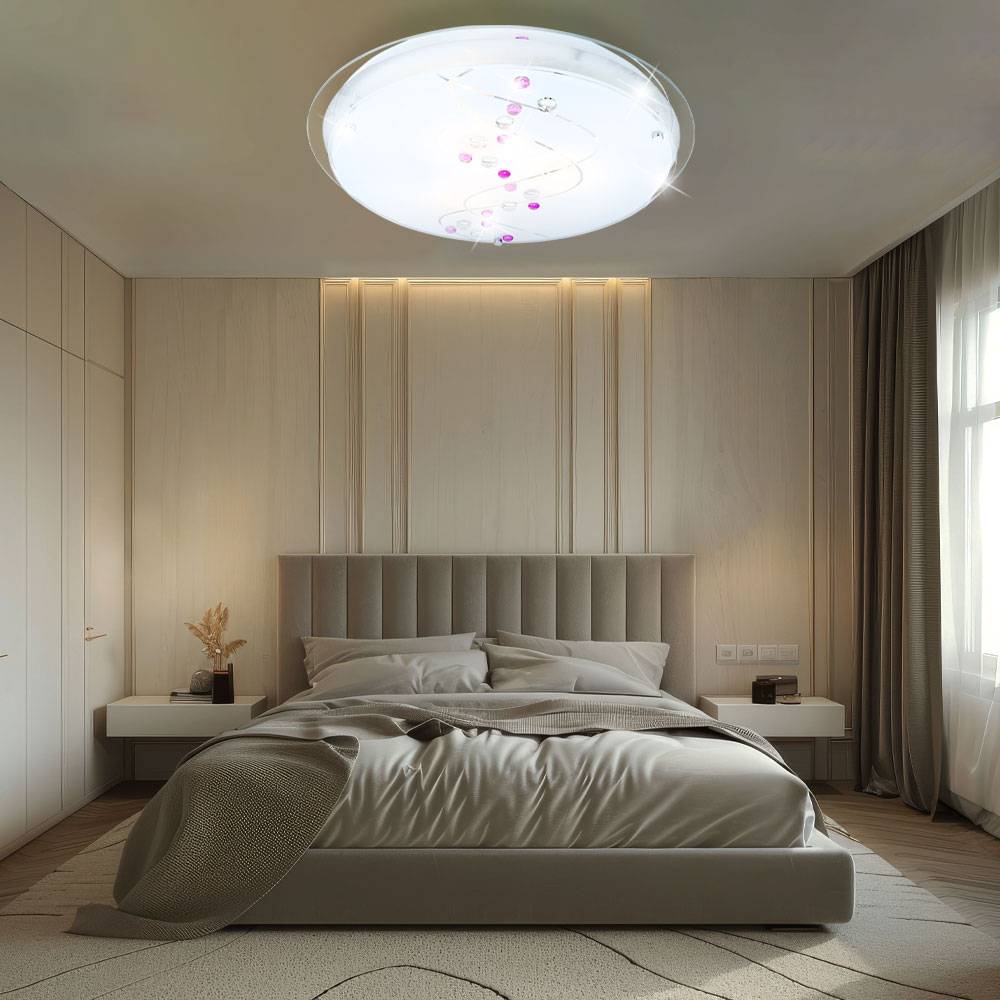 Deckenlampe Deckenleuchte Rundleuchte Rund Glas Chrom Lampe Licht