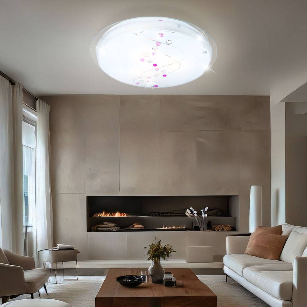 Deckenlampe Deckenleuchte Rundleuchte Rund Glas Chrom Lampe Licht