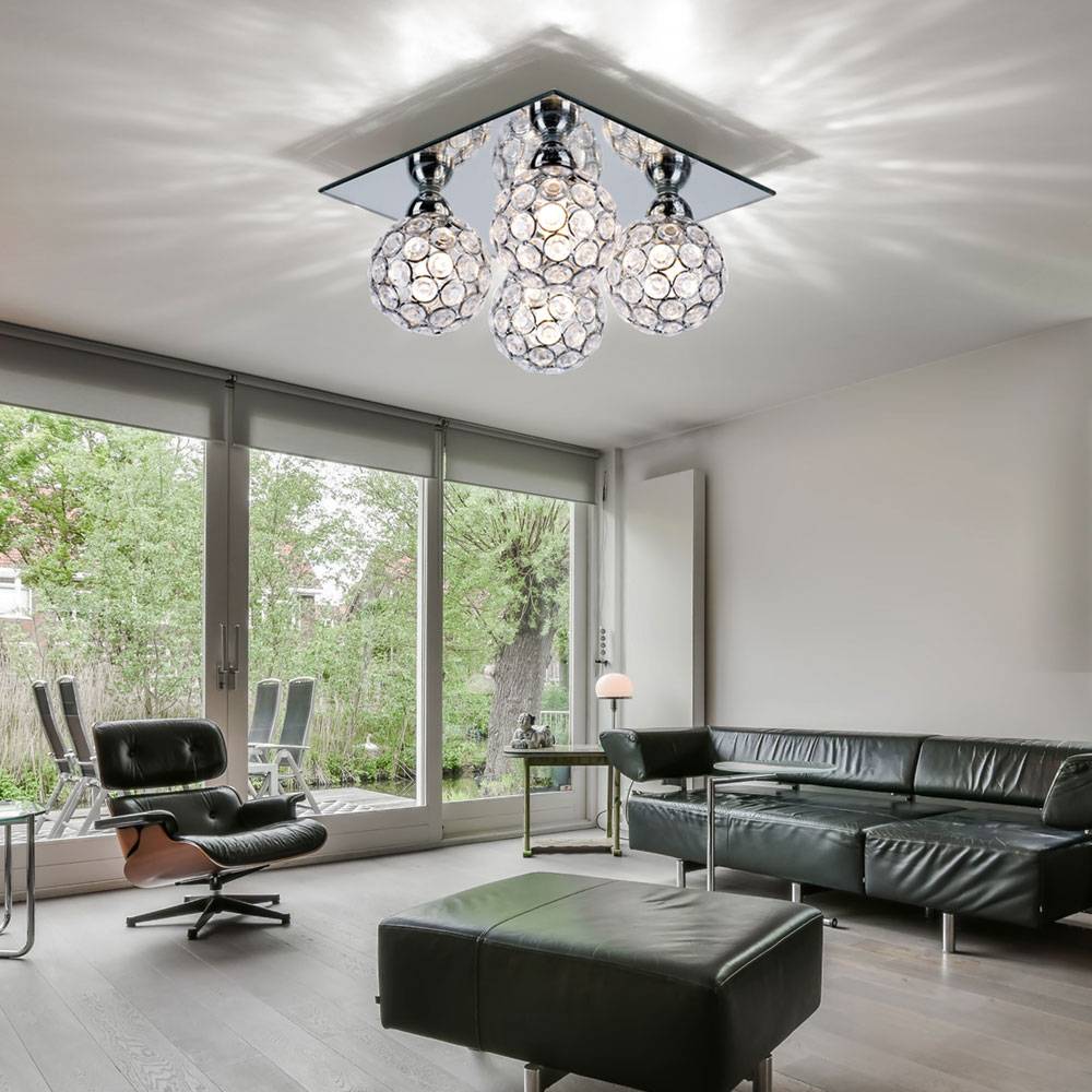 Decken Lampe Wohn Zimmer Spiegel Leuchte Kristall Kugel Spots im Set inkl. LED Leuchtmittel