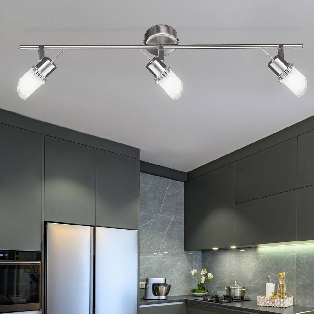 Deckenleuchte Deckenstrahler Spotleuchte Esszimmer Metallgeflecht Deckenlampen aus Glas, verstellbar, Metall silber, 3x G9 Fassung, LxBxH 60x7x14 cm