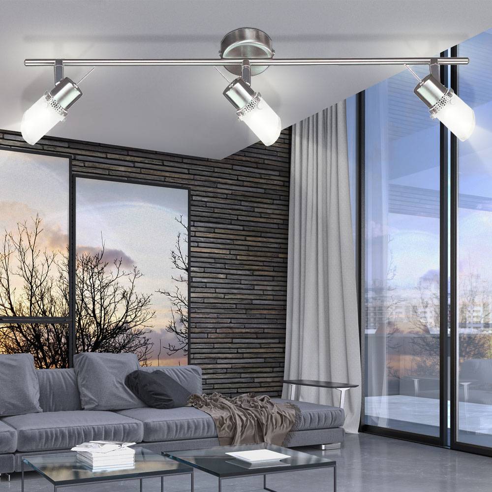 Deckenleuchte Deckenstrahler Spotleuchte Esszimmer Metallgeflecht Deckenlampen aus Glas, verstellbar, Metall silber, 3x G9 Fassung, LxBxH 60x7x14 cm