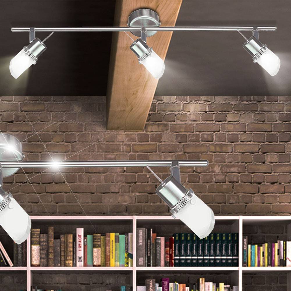 Deckenleuchte Deckenstrahler Spotleuchte Esszimmer Metallgeflecht Deckenlampen aus Glas, verstellbar, Metall silber, 3x G9 Fassung, LxBxH 60x7x14 cm