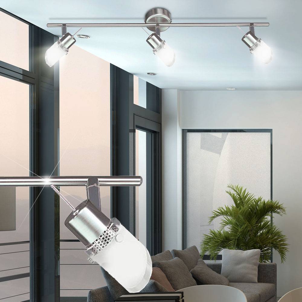 Deckenleuchte Deckenstrahler Spotleuchte Esszimmer Metallgeflecht Deckenlampen aus Glas, verstellbar, Metall silber, 3x G9 Fassung, LxBxH 60x7x14 cm