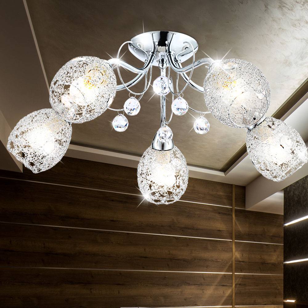 Deckenleuchte Kristall Deckenlampe Beleuchtung Chromgeflecht Licht Chrom