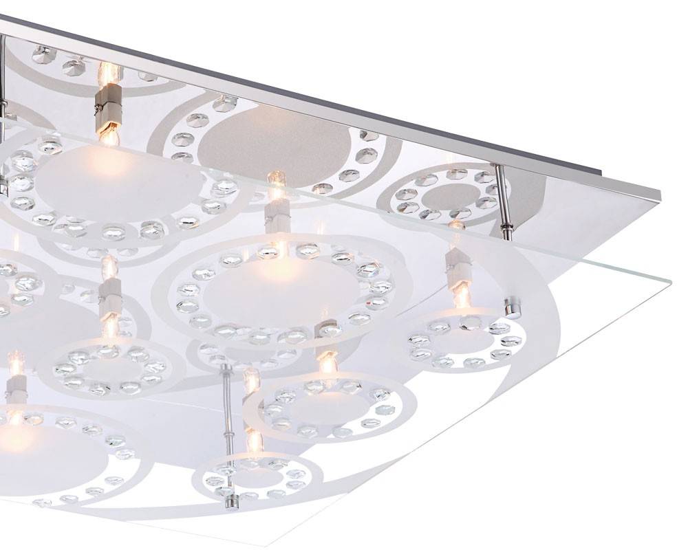 Chrom Beleuchtung Deckenleuchte Glas Kristalle Wohnzimmer quadratisch Lampe