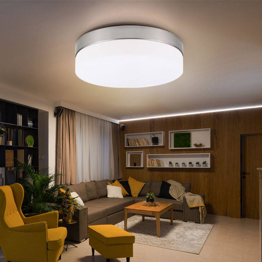 Deckenlampe Deckenleuchte 2-flammig Flurlampe Glas Küchenleuchte opal, Metall nickel matt, 2x E27, DxH 24x6,5 cm