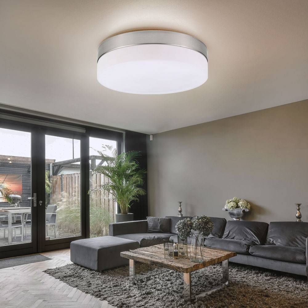 Deckenleuchte Flurleuchte Deckenlampe 2-flammig Glas Küchenleuchte opal, Metall nickel matt, 2x E27, DxH 24x6,5 cm