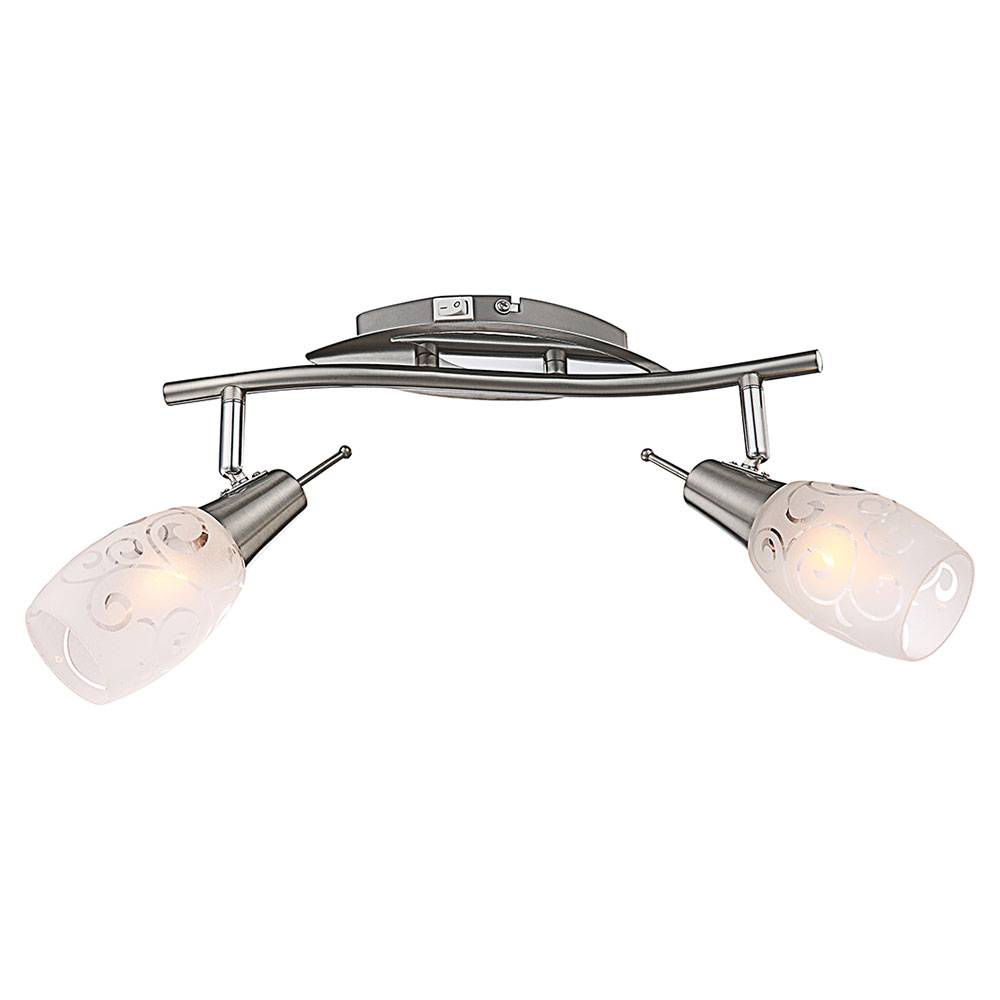 Deckenlampe Spotleuchte Wohnzimmerlampe Glaslampe Deckenleuchte 2 flammig zum verstellen, Metall satiniert, 2x E14 Fassungen, LxBxH 35x8x17 cm