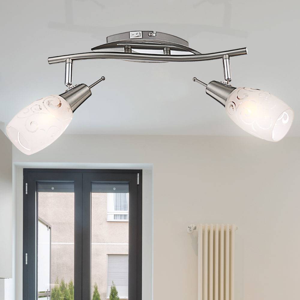 Deckenlampe Spotleuchte Wohnzimmerlampe Glaslampe Deckenleuchte 2 flammig zum verstellen, Metall satiniert, 2x E14 Fassungen, LxBxH 35x8x17 cm