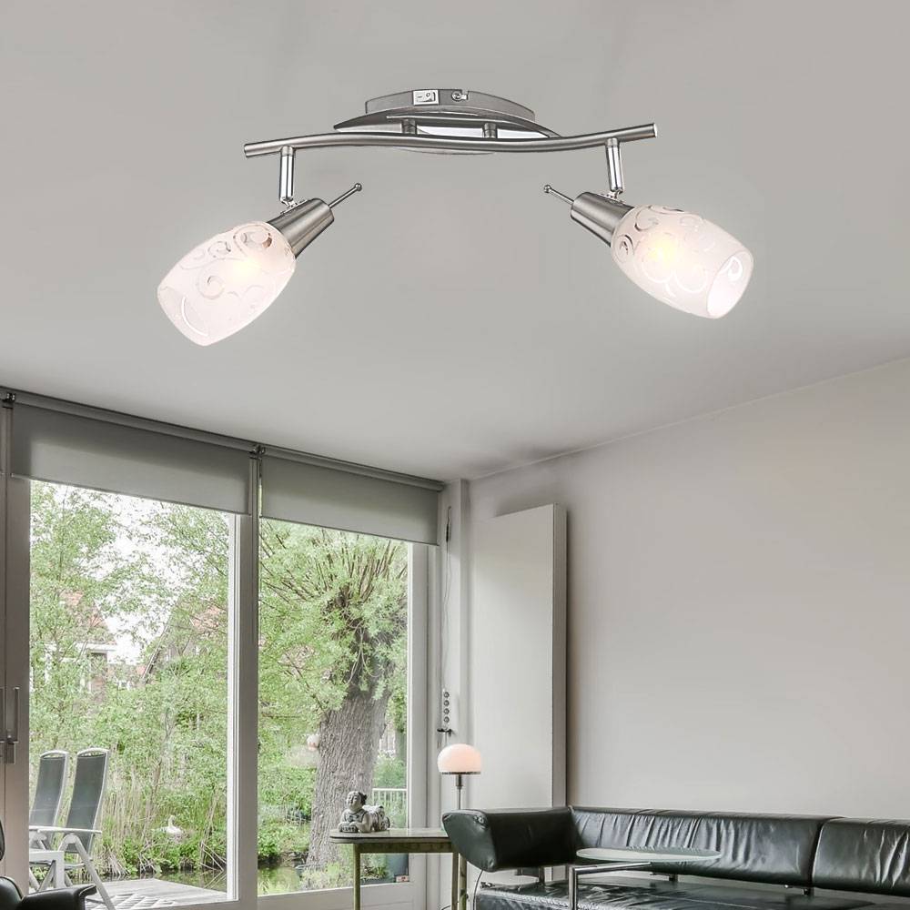 Deckenlampe Spotleuchte Wohnzimmerlampe Glaslampe Deckenleuchte 2 flammig zum verstellen, Metall satiniert, 2x E14 Fassungen, LxBxH 35x8x17 cm