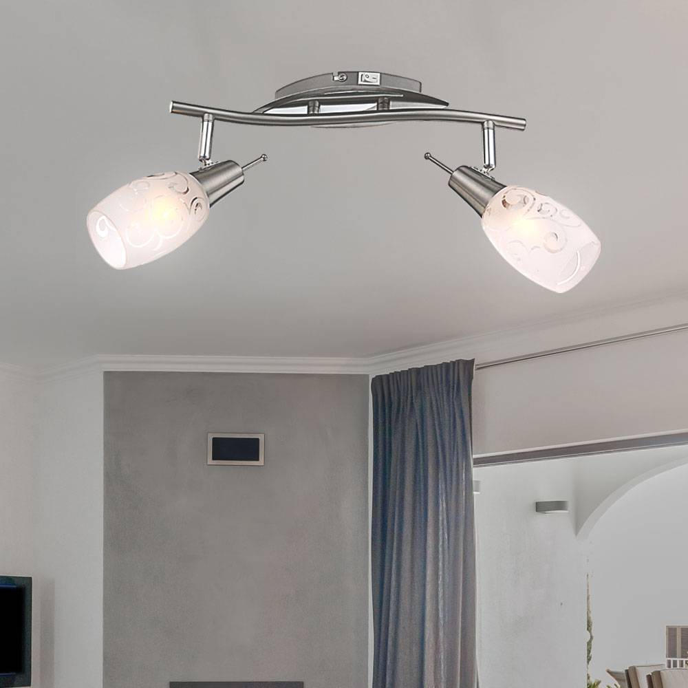 Deckenlampe Spotleuchte Wohnzimmerlampe Glaslampe Deckenleuchte 2 flammig zum verstellen, Metall satiniert, 2x E14 Fassungen, LxBxH 35x8x17 cm