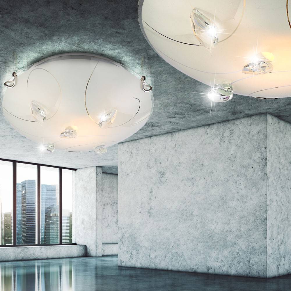 Design Decken Leuchte Glas Muster Lampe Kristalle klar Beleuchtung