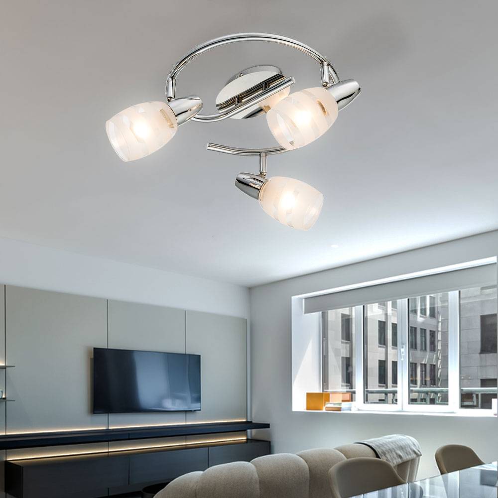 Decken Lampe Chrom Leuchte Glas Satiniert Streifen Schlaf Zimmer Beleuchtung