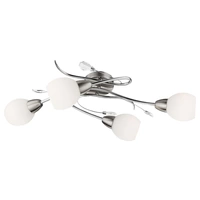 Deckenlampe Deckenleuchte Wohnzimmerlampe Spotlampe Spotleuchte, 4 Flammig, Dekorblätter Glas opal Chrom, E14 Fassungen, LxB 70x25cm Deckenlampe Deckenleuchte Wohnzimmerlampe Spotlampe Spotleuchte, 4 Flammig, Dekorblätter Glas opal Chrom, E14 Fassungen, LxB 70x25cm