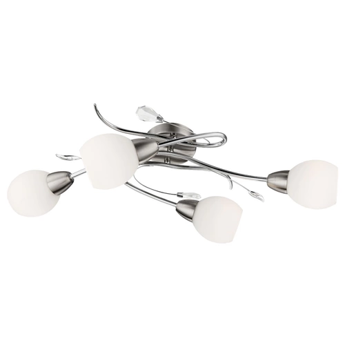 Deckenlampe Deckenleuchte Wohnzimmerlampe Spotlampe Spotleuchte, 4 Flammig, Dekorblätter Glas opal Chrom, E14 Fassungen, LxB 70x25cm Deckenlampe Deckenleuchte Wohnzimmerlampe Spotlampe Spotleuchte, 4 Flammig, Dekorblätter Glas opal Chrom, E14 Fassungen, LxB 70x25cm