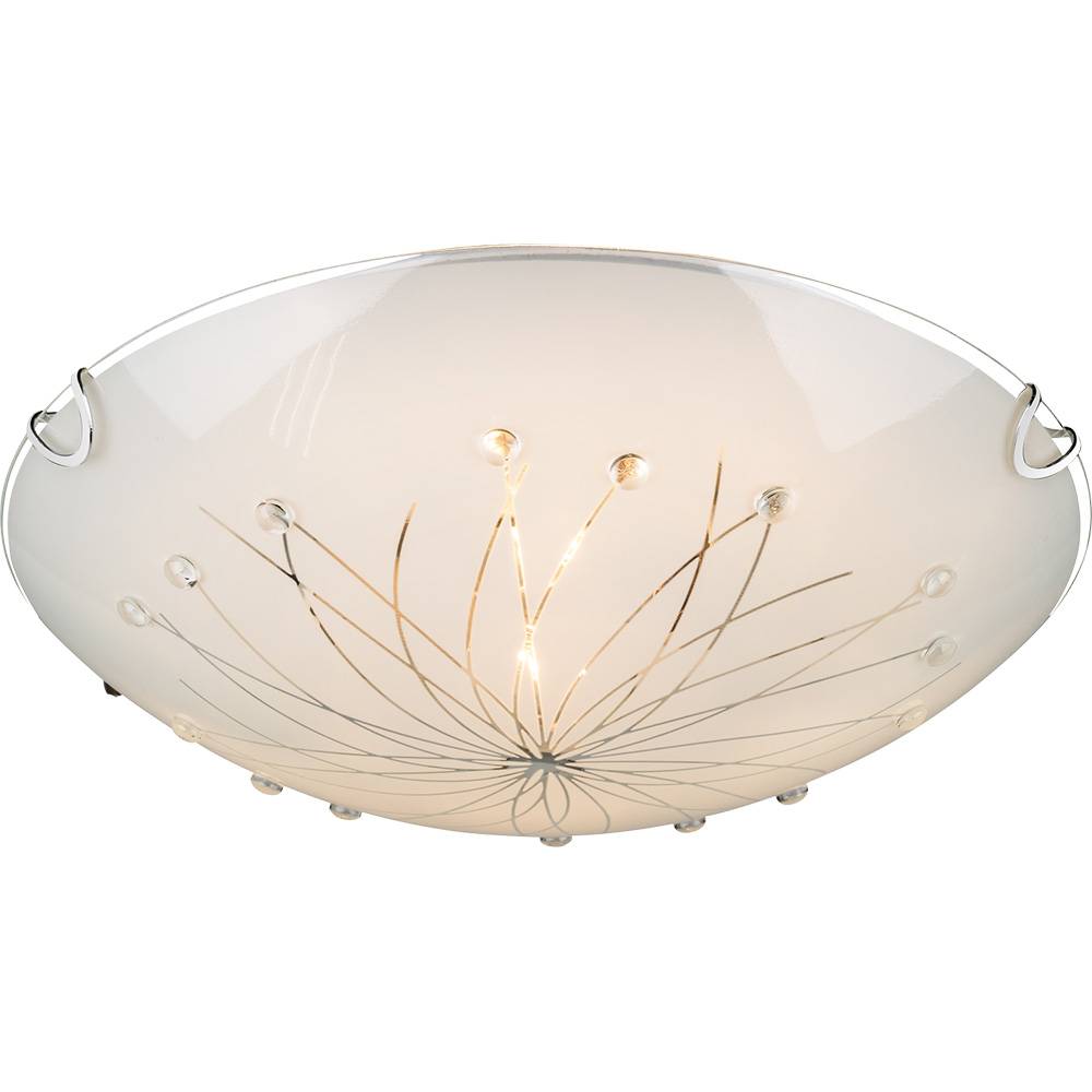 Deckenlampe Deckenleuchte Wohnzimmerleuchte Esszimmerlampe Flurleuchte, 2 Flammig Glas satiniert Metall Chrom, E27 Fassungen, DxH 30x6,5cm