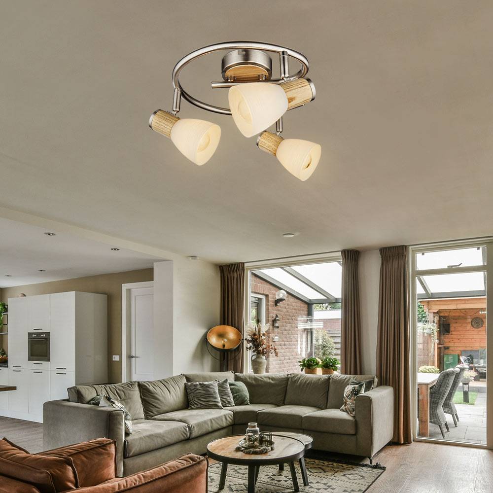 Holz Decken Strahler Leuchte Wohn Zimmer Beleuchtung Glas Spot Rondell Lampe beweglich 54352-4