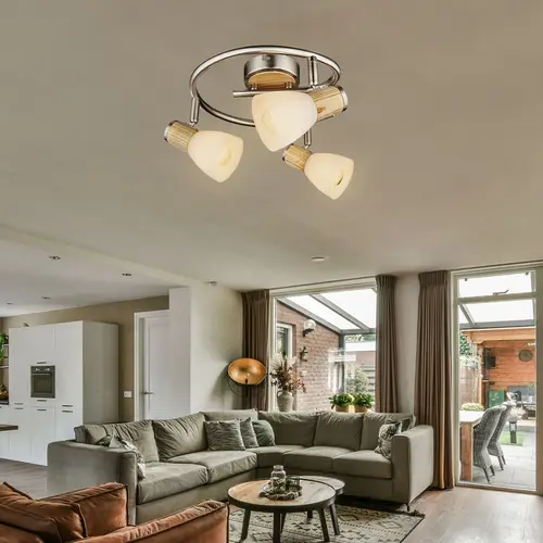 Holz Decken Strahler Leuchte Wohn Zimmer Beleuchtung Glas Spot Rondell Lampe beweglich 54352-4 Holz Decken Strahler Leuchte Wohn Zimmer Beleuchtung Glas Spot Rondell Lampe beweglich 54352-4
