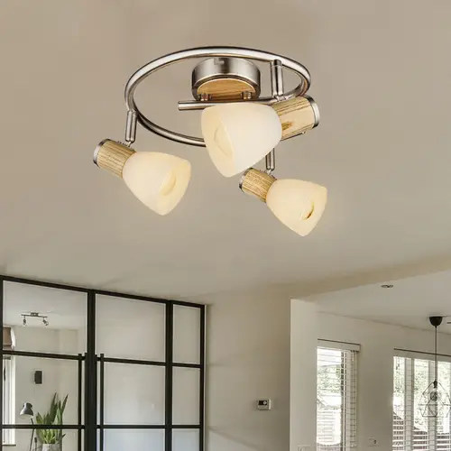 Holz Decken Strahler Leuchte Wohn Zimmer Beleuchtung Glas Spot Rondell Lampe beweglich 54352-4 Holz Decken Strahler Leuchte Wohn Zimmer Beleuchtung Glas Spot Rondell Lampe beweglich 54352-4