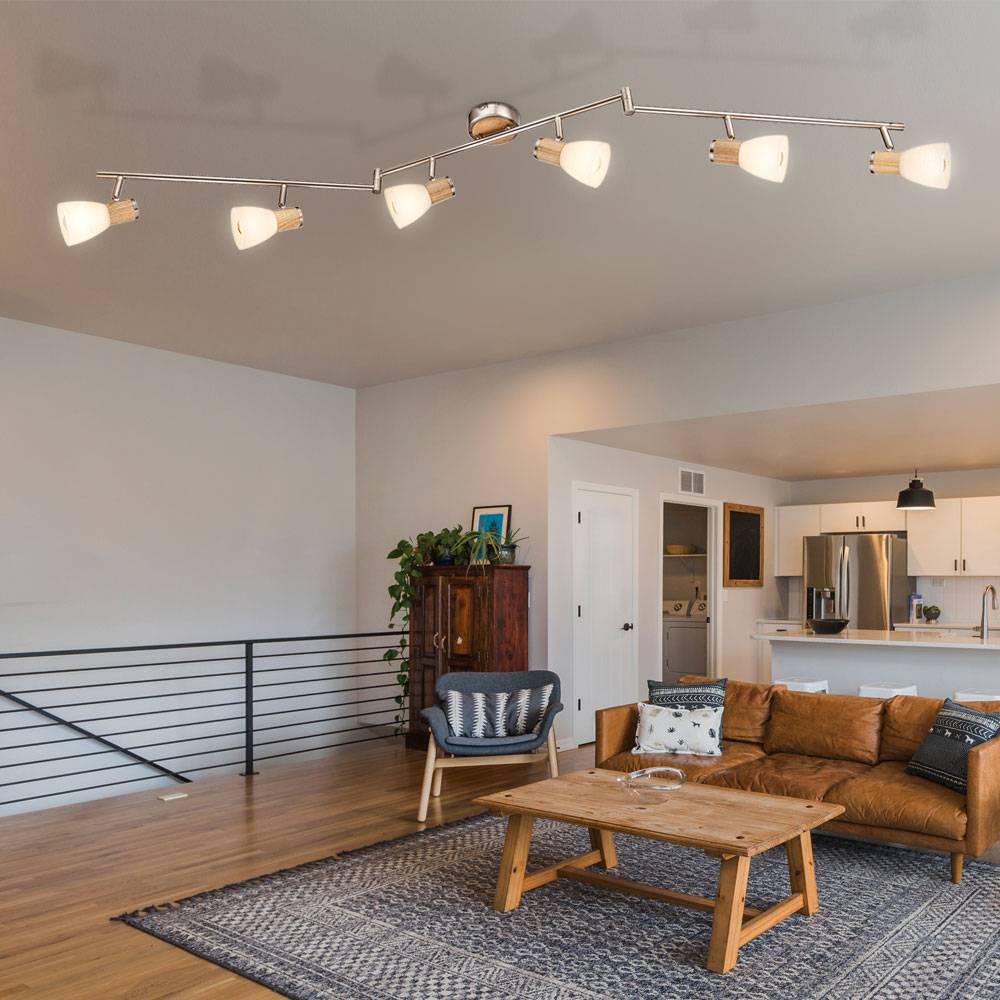 Decken Lampe Schlaf Gäste Zimmer Glas Spot Licht-Schiene Holz Leuchte verstellbar