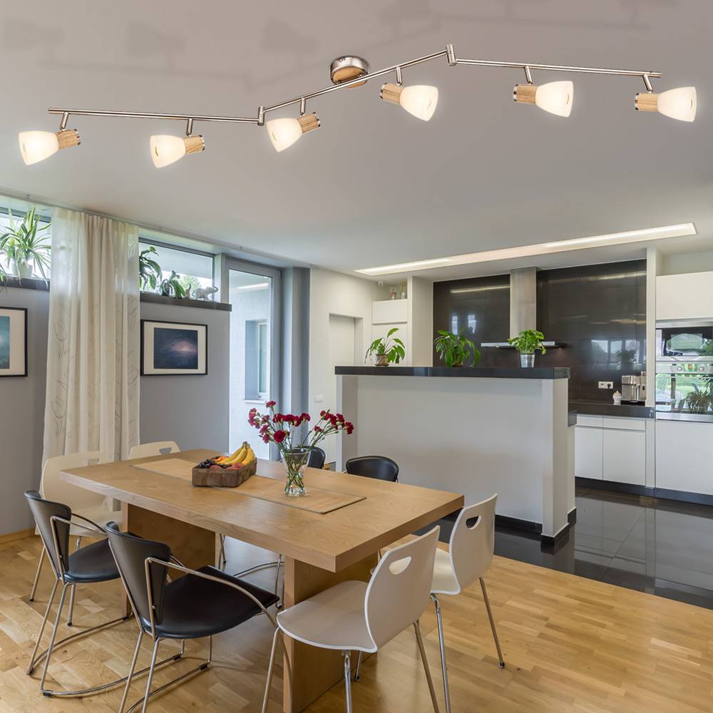 Decken Lampe Schlaf Gäste Zimmer Glas Spot Licht-Schiene Holz Leuchte verstellbar