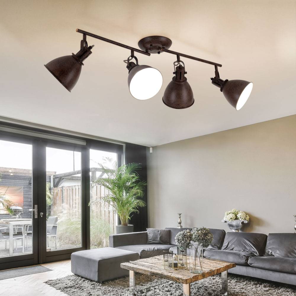 Deckenleuchte 4 Strahler Spotleiste Strahler beweglich Spotleuchte Deckenlampe, Metall rost, 4x E14 Fassungen, LxBxH 80x15x20 cm