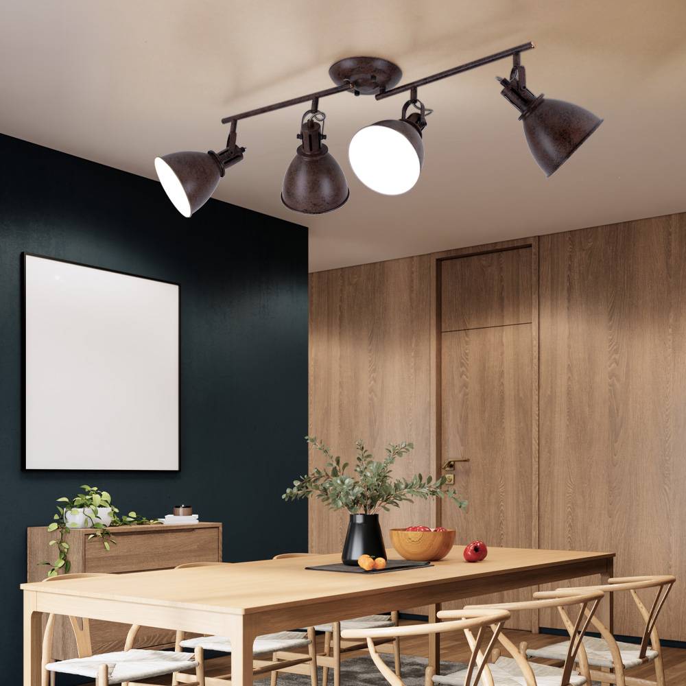 Deckenleuchte 4 Strahler Spotleiste Strahler beweglich Spotleuchte Deckenlampe, Metall rost, 4x E14 Fassungen, LxBxH 80x15x20 cm