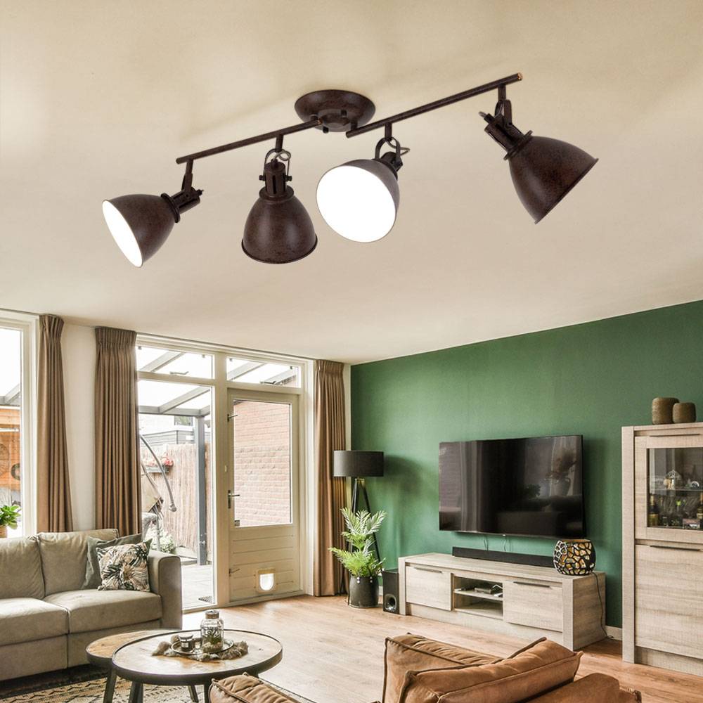 Deckenleuchte rost Deckenlampe Strahler schwenkbar Spotstrahler Wohnzimmerleuchten, Metall, 4x LED 3W 250Lm warmweiß, L 80 cm