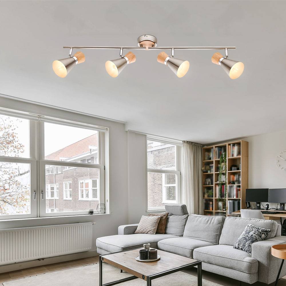 Chrom Decken Lampe Balken Strahler Wohn Arbeits Zimmer Holz Spot Leuchte verstellbar