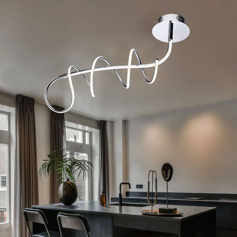 LED Designleuchte Spirale Deckenleuchte Modern silber Deckenlampe LED Design Modern, Chrom opal weiß, 30W 1753Lm warmweiß, LxBxH 72x19x49 cm