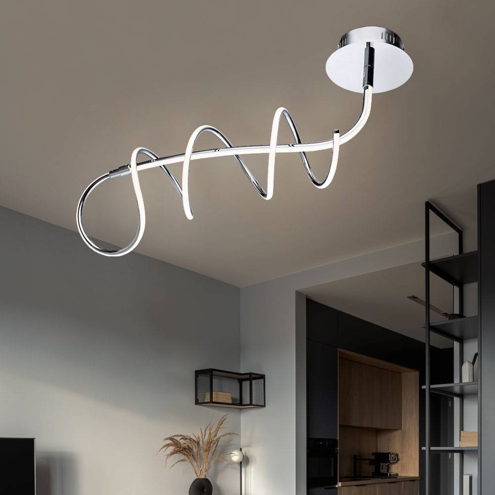 LED Designleuchte Spirale Deckenleuchte Modern silber Deckenlampe LED Design Modern, Chrom opal weiß, 30W 1753Lm warmweiß, LxBxH 72x19x49 cm