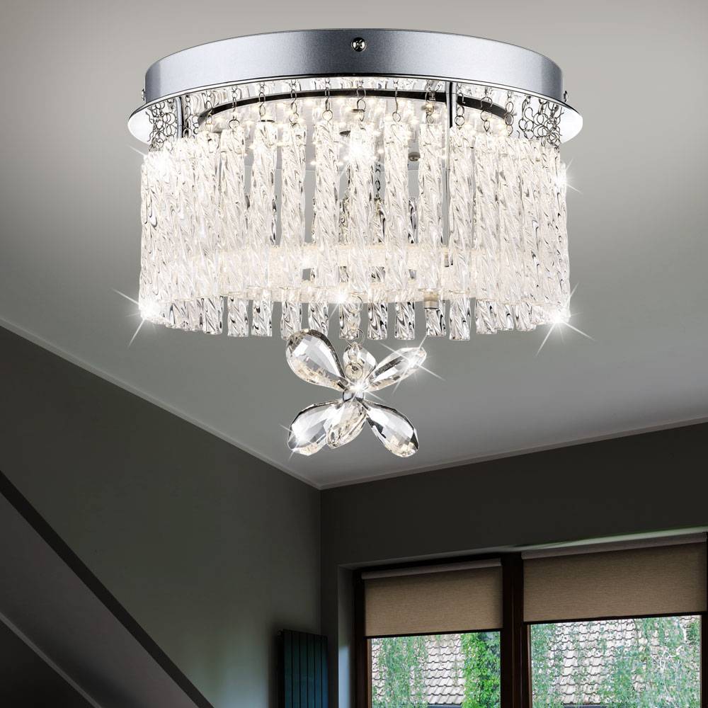 LED Decken Chrom Leuchte Kristall Glas Behang Wohn Ess Zimmer Beleuchtung Lampe