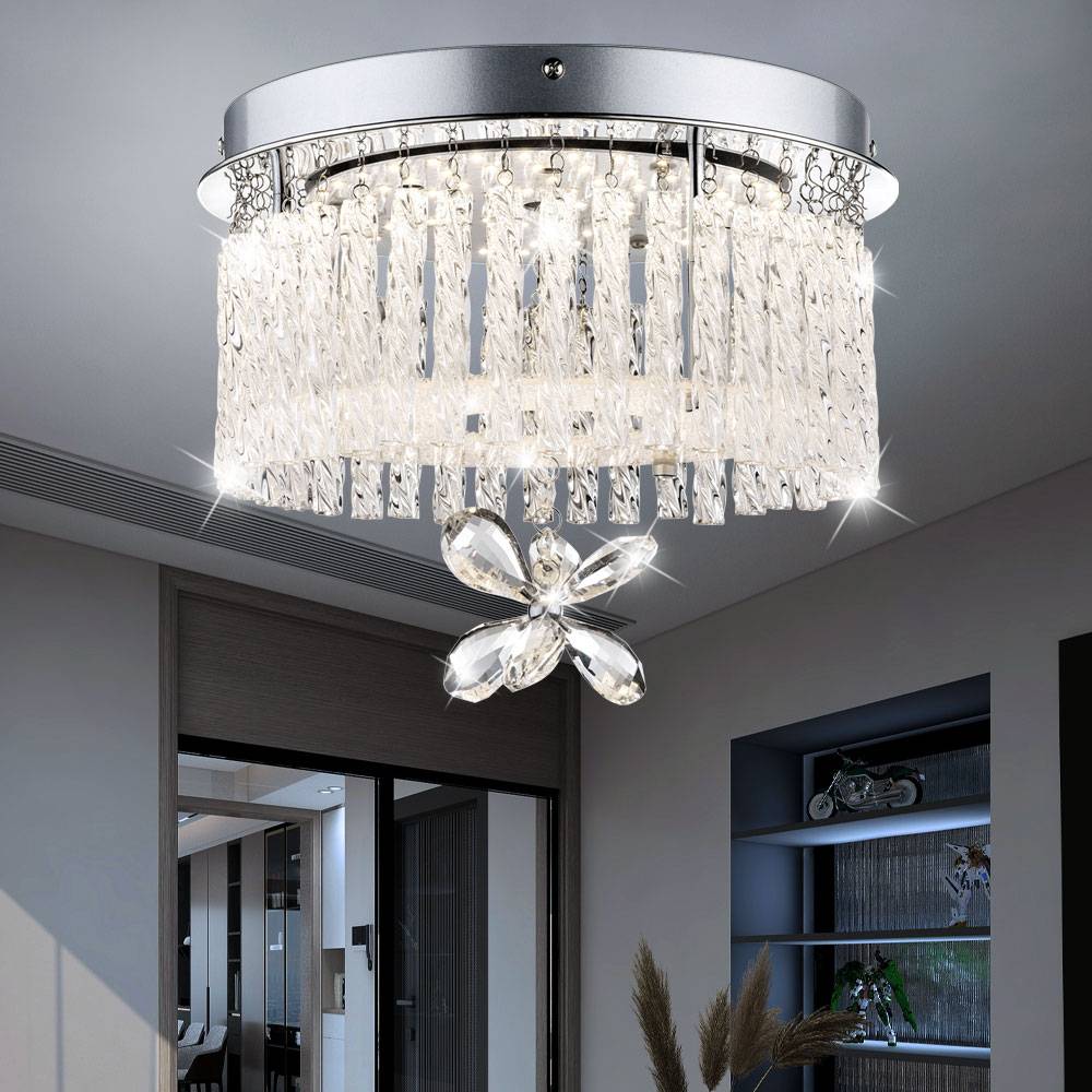 LED Decken Chrom Leuchte Kristall Glas Behang Wohn Ess Zimmer Beleuchtung Lampe