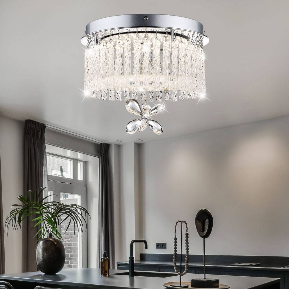 LED Decken Chrom Leuchte Kristall Glas Behang Wohn Ess Zimmer Beleuchtung Lampe