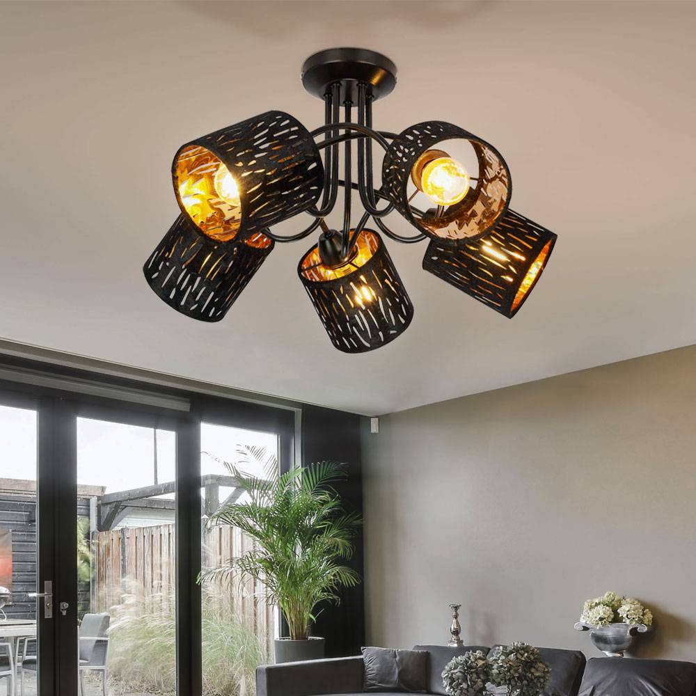 Decken Strahler Design Lampe schwarz gold Wohn Zimmer Dekor Stanzungen Samt Leuchte