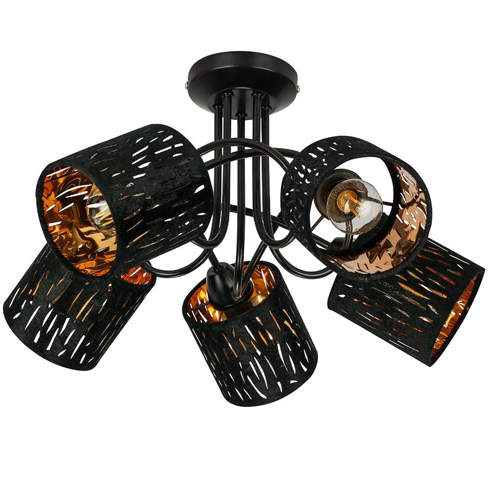 Decken Strahler Design Lampe schwarz gold Wohn Zimmer Dekor Stanzungen Samt Leuchte