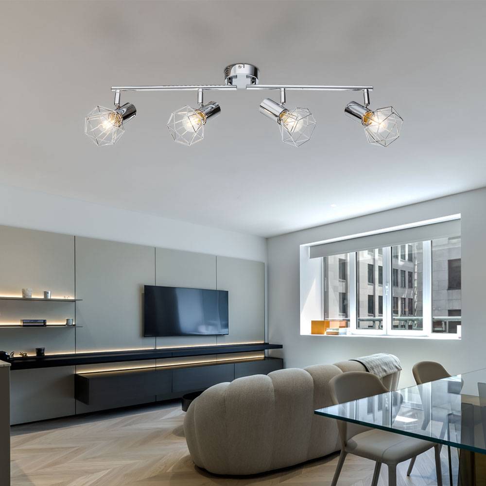 Decken Spot Leiste 4er Strahler bewegliche Spots Metall Käfige silber Lampe Leuchte XARA I