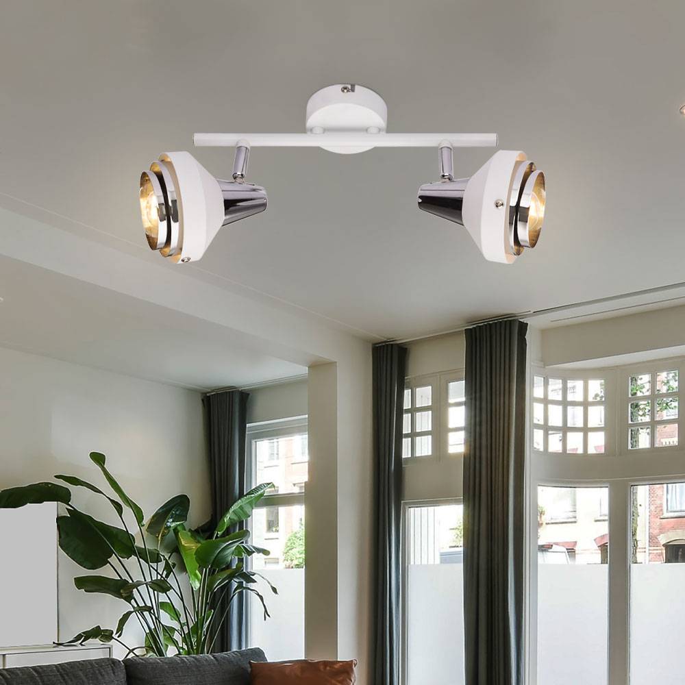 Decken Leuchte Chrom Spot Strahler verstellbar Wohn Zimmer Beleuchtung weiß Design Lampe